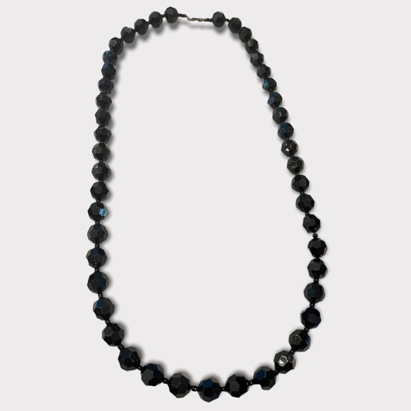 Vintage Black Faceted Bead Long Necklace - Picture 3 of 3